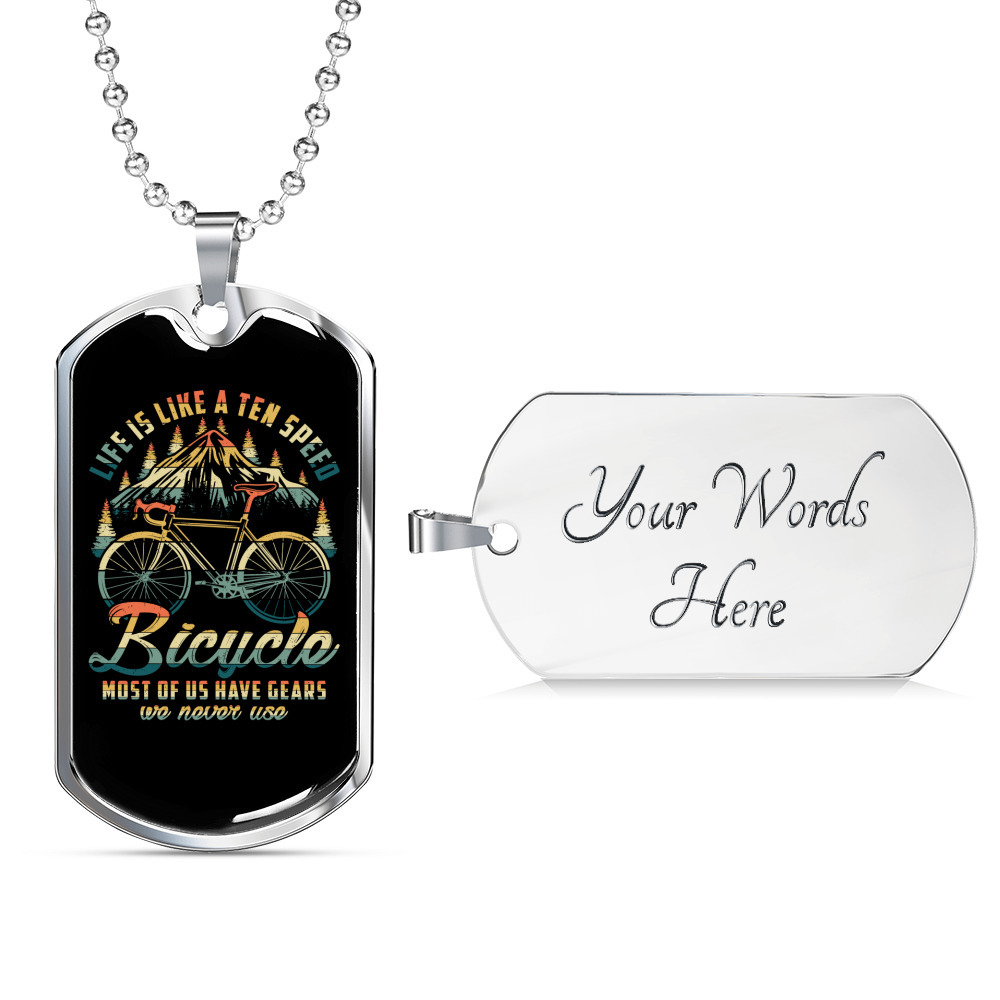 Life Is Like A Ten Speed Cycling Necklace Stainless Steel Or 18k Gold Dog Tag 24 65$